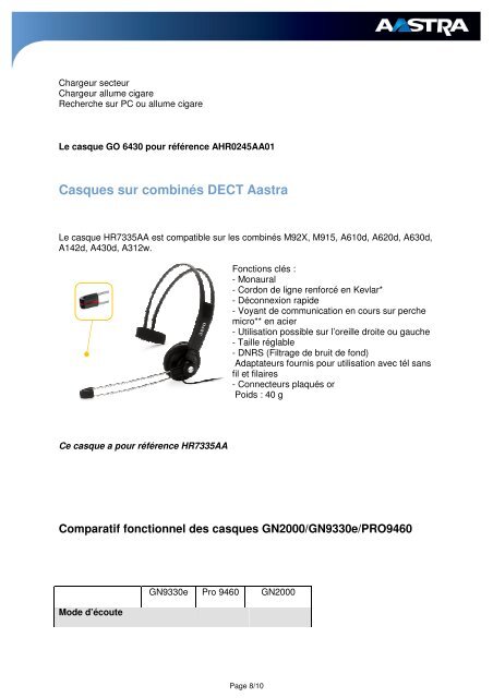 Ordering guide casque aout 2010 - Aastra France Extranet