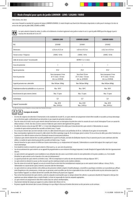 Mode d'emploi pour spots de jardin LUMINOR - LUNO / LUGANO ...