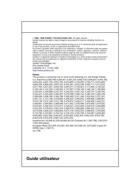 LL 425 Guide utilisateur - Symbol