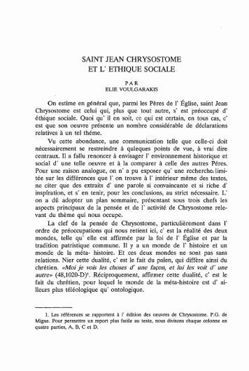 SAINT JEAN CHRYSOSTOME L' ETHIQUE SOCIALE