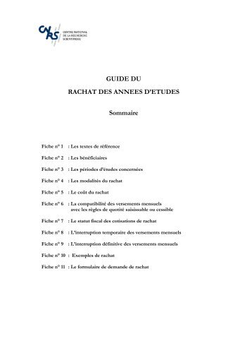 guide du rachat des années d'études complet - DGDR - CNRS