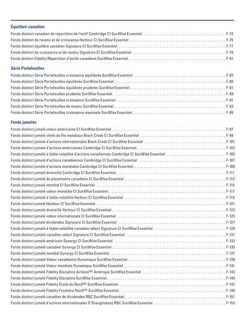 Fiche de renseignements Série SunWise Essentiel - CI Investments