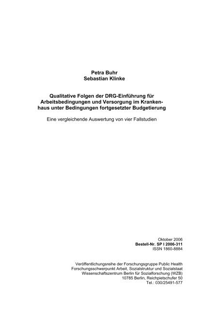 Qualitative Folgen der DRG-Einführung für ... - Bibliothek - WZB