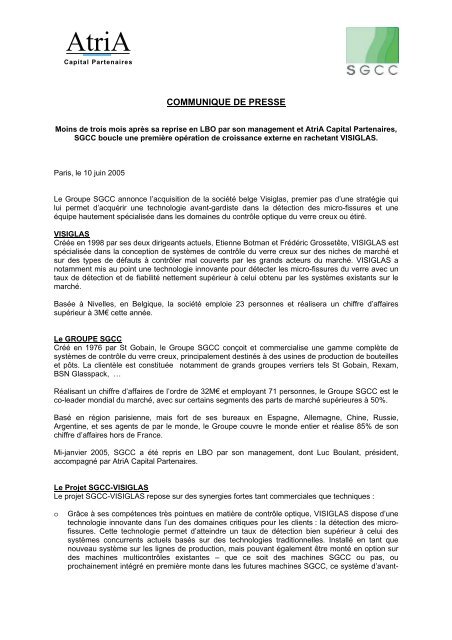 Lire le communiqué de presse 1 - AtriA Capital Partenaires