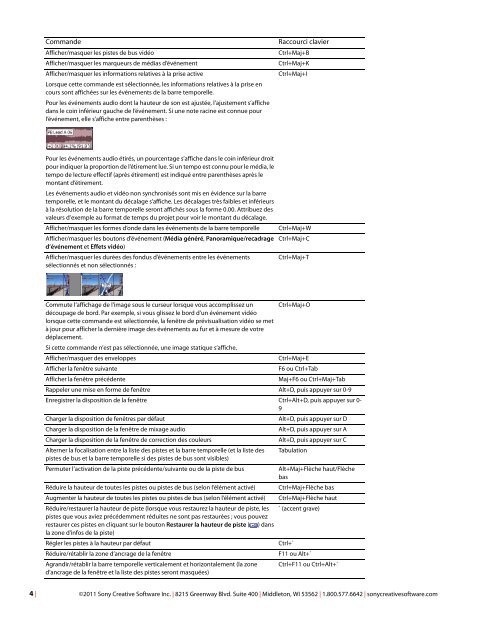 Vegas Pro 11.0 Raccourcis clavier - Sony Creative Software ...