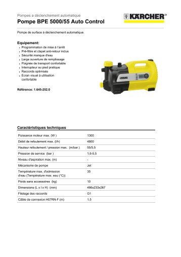 Pompe BPE 5000/55 Auto Control - Pompes Direct