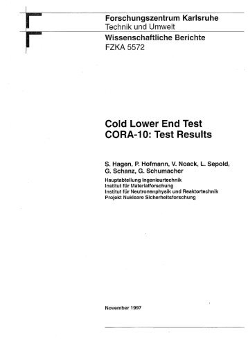 Cold Lower End Test CORA-10: Test Results - Bibliothek - FZK