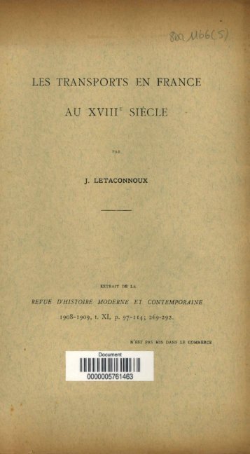 Les Transports en France au XVIIIe siecle