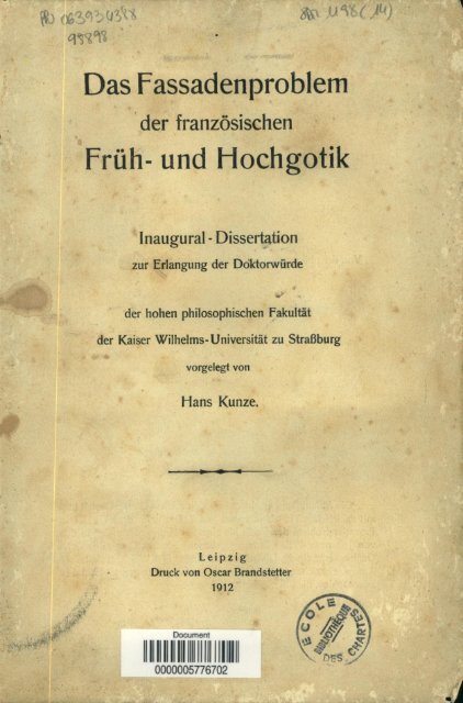 Das Fassadenproblem der franzosischen Fruh- und Hochgotik