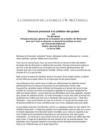 Discours prononcé à la collation des grades - J.W. McConnell ...