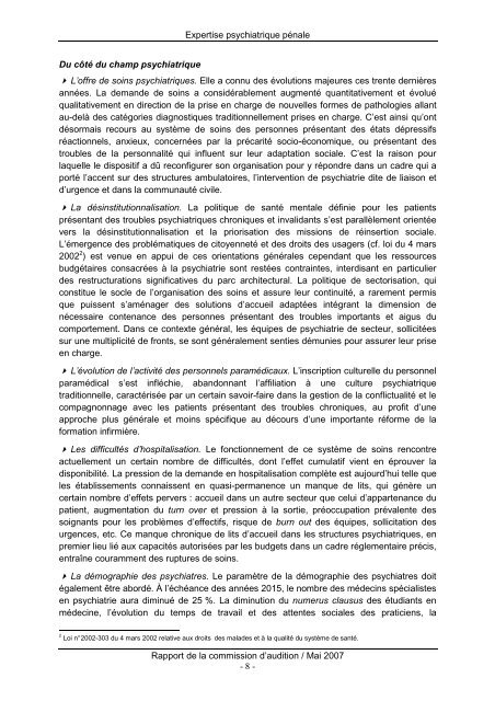 Expertise psychiatrique pénale - Rapport de la commission d'audition