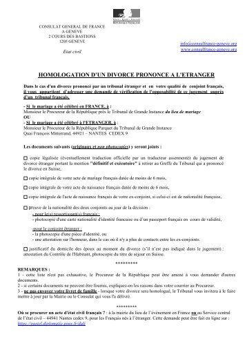 homologation d'un divorce prononce a l'etranger - France, consulat ...