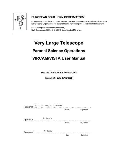 VISTA User Manual - ESO