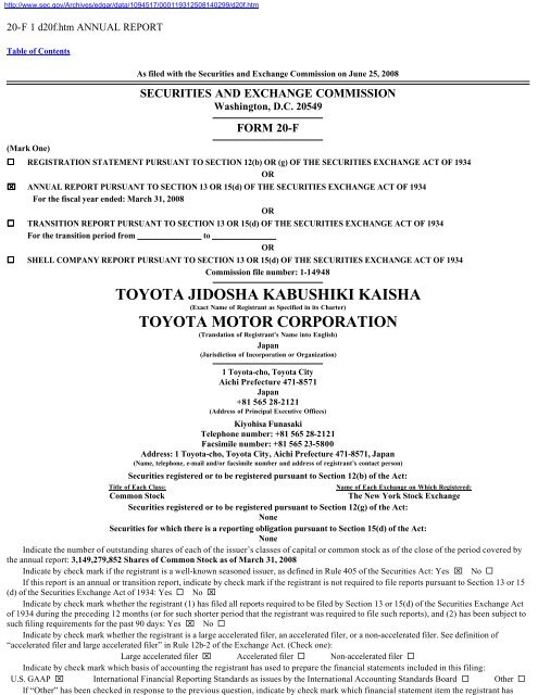 toyota jidosha kabushiki kaisha toyota motor corporation - Big Three ...