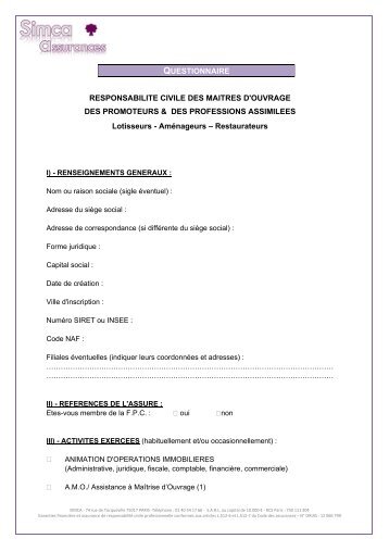 Questionnaire SIMCA – Promoteur Immobilier - Simca Assurances