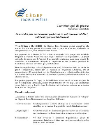 Remise des prix du Concours québécois en entrepreneuriat 2011 ...