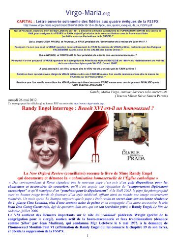 Randy Engel interroge : Benoît XVI est-il un ... - Virgo-Maria.org