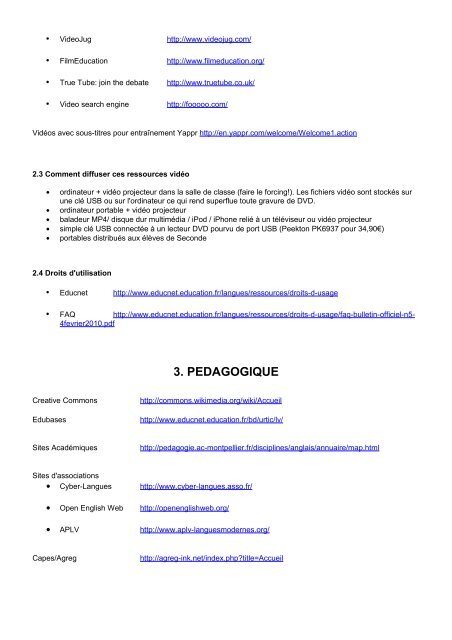 Liens vers les documents vus en stage (PDF) - Académie de ...