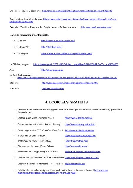 Liens vers les documents vus en stage (PDF) - Académie de ...