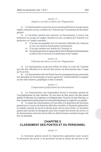 Statut et règlement du personnel de l'Autorité - International Seabed