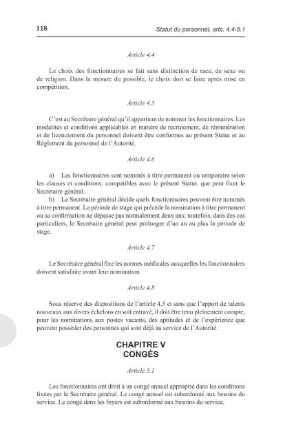 Statut et règlement du personnel de l'Autorité - International Seabed