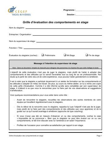 Grille d'évaluation des comportements en stage