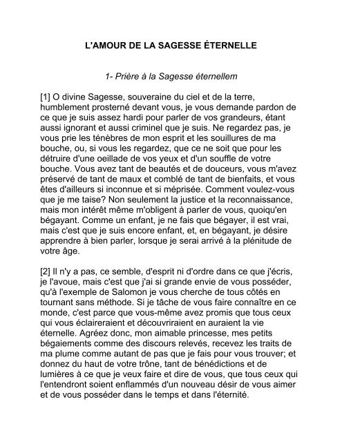 L Amour De La Sagesse Eternelle 1 Priere A La Sagesse
