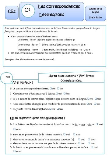 Les correspondances Lettres/sons - Cycle 3 ~ Orphéecole