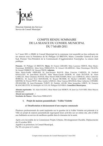 compte rendu sommaire de la seance du conseil municipal du 7 ...