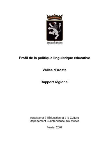 Profil de la politique linguistique éducative Vallée d'Aoste Rapport ...