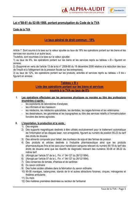 Loi n°88-61 du 02-06-1988, portant promulgation du ... - alpha tunisie