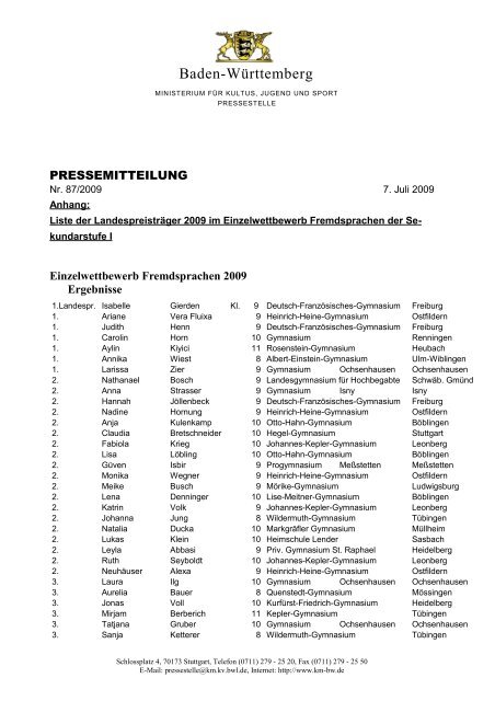 Liste der Landespreisträger 2009 (PDF) - Bildungsklick