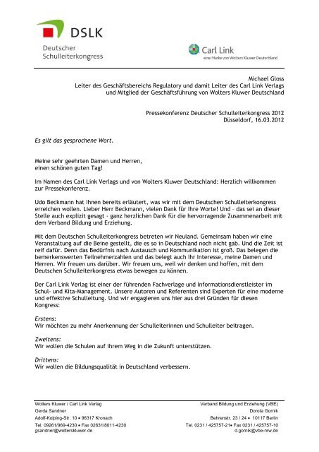 Sprechzettel Michael Gloss, Carl Link Verlag (PDF) - Bildungsklick