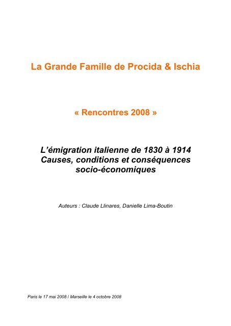 L'émigration italienne de 1830 à 1914 - La Grande Famille de ...