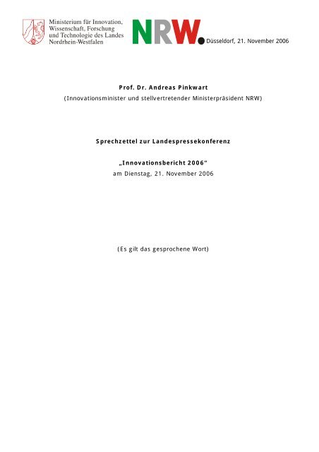 Sprechzettel des Ministers zur Vorstellung - Bildungsklick