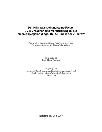 Der Klimawandel und seine Folgen - Hamburger Bildungsserver