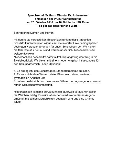Sprechzettel für Herrn Minister Dr. Althusmann ... - Bildungsklick