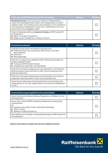 Checkliste für den Sepa-Umstieg (pdf) - Raiffeisen