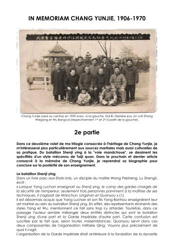 IN MEMORIAM CHANG YUNJIE, 1906-1970 2e partie - Shen Ji Ying