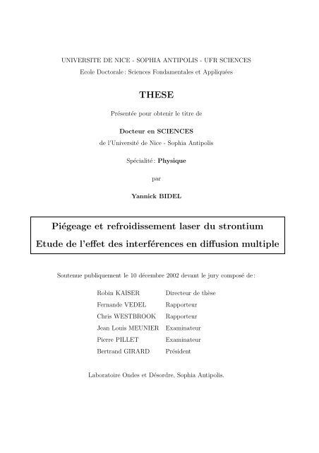 THESE Piégeage et refroidissement laser du strontium Etude de l ...