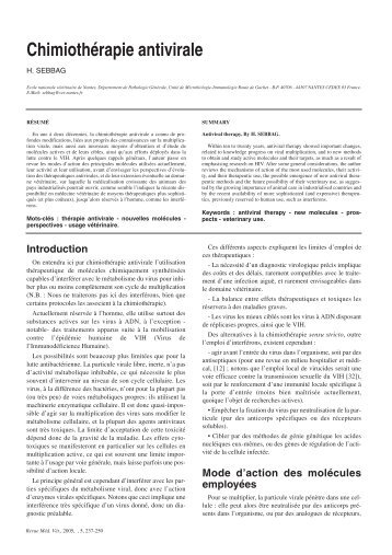 Chimiothérapie antivirale - Revue de Médecine Vétérinaire