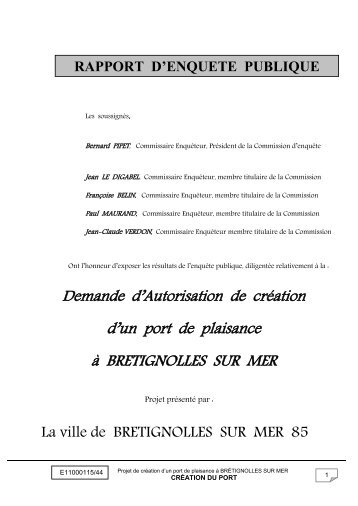 Rapport de la commission sur l'autorisation relative à la création d ...