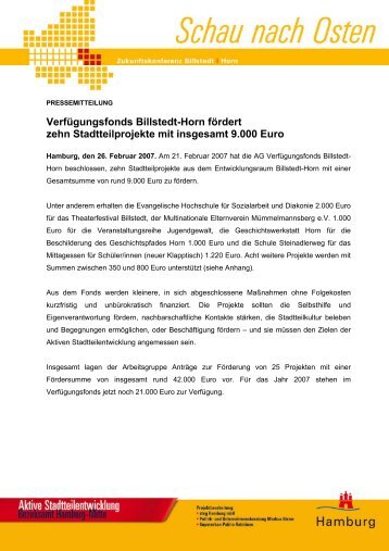 Verfügungsfonds Billstedt-Horn fördert zehn - Entwicklungsraum ...