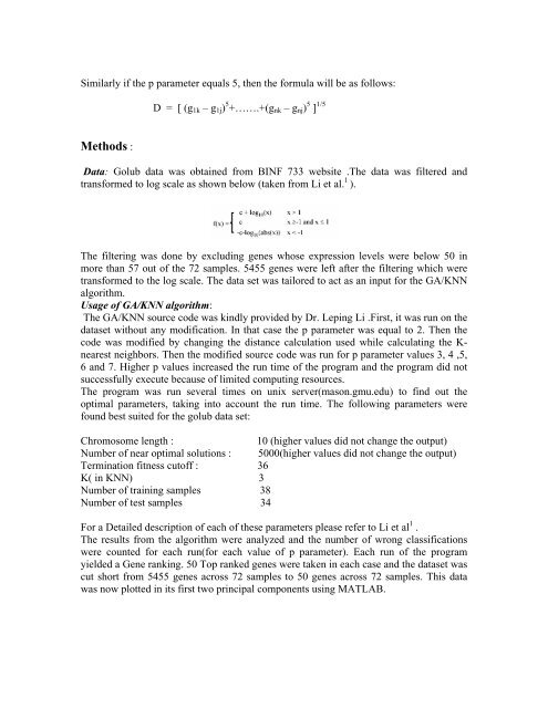 Sample classification using the GA/KNN algorithm with varying ...