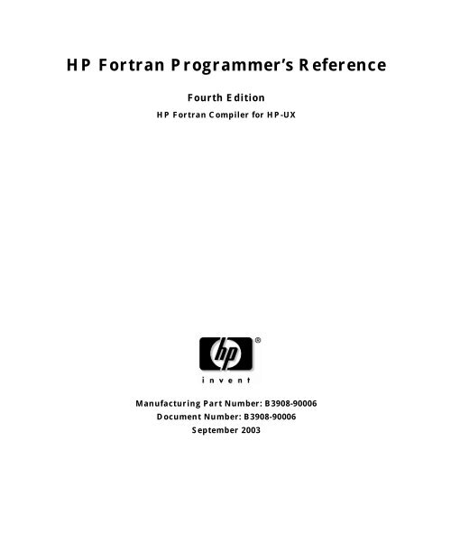 HP Fortran Programmer's Reference