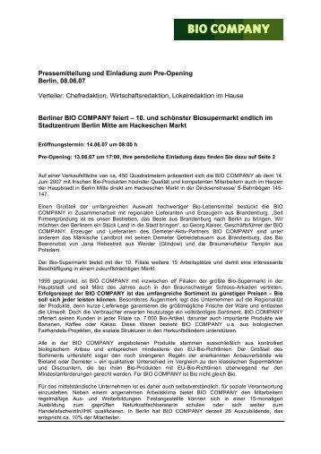 Pressemitteilung und Einladung zum Pre-Opening Berlin, 08.06.07 ...