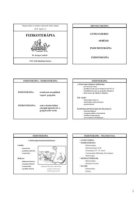 FIZIKOTERÁPIA - Biofizikai Intézet