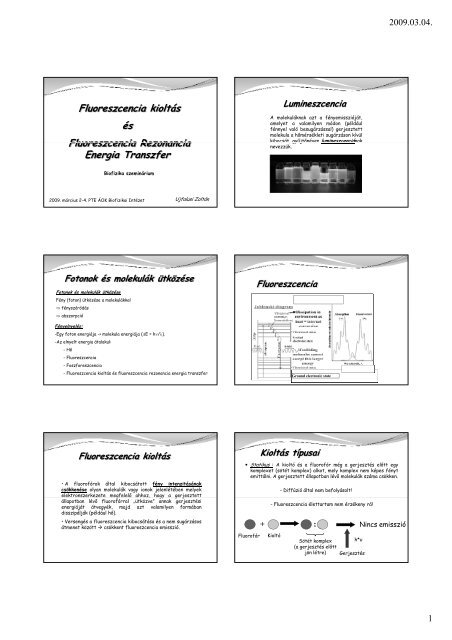 Fluoreszcencia kioltás és Fluoreszcencia ... - Biofizikai Intézet