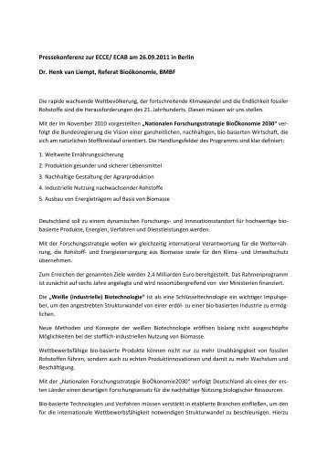 Statements von Dr. Henk van Liempt, BMBF-Referat Bioökonomie