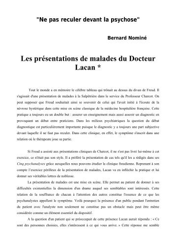 Bernard Nominé - Les présentations de malades du Docteur Lacan